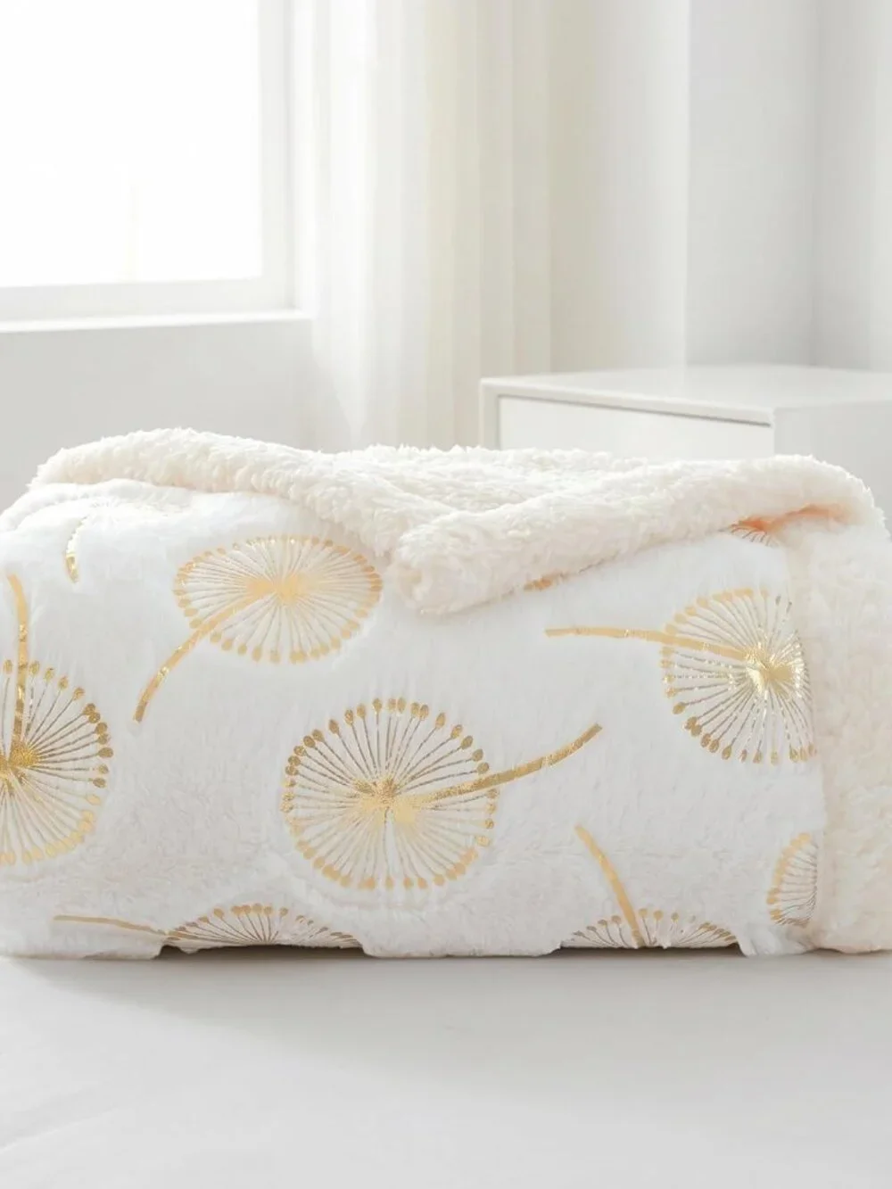 Leximan Gold Foil Faux Fur Throw Blanket, Reversible Fluffy (50